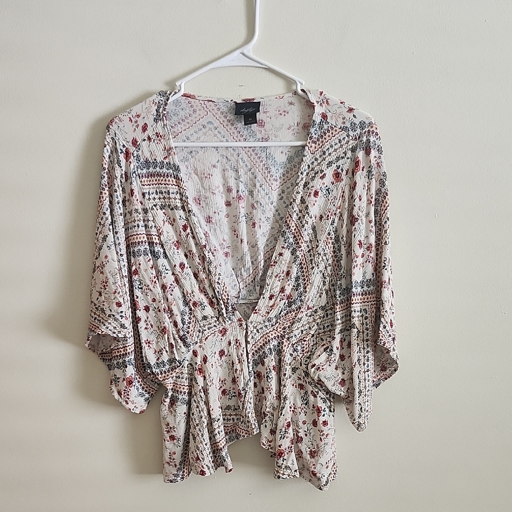Daytrip Boho Faux Wrap Peplum Floral Patterned Womens Medium